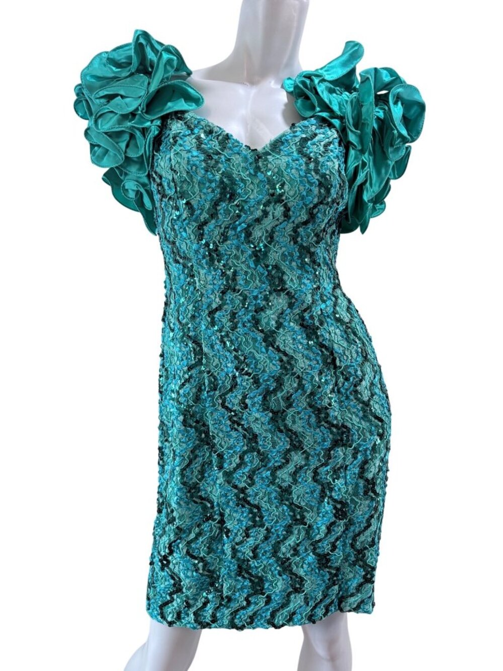 80s Party Wiggle Bodycon Regencycore Statement Glam Turquoise Dress S/M